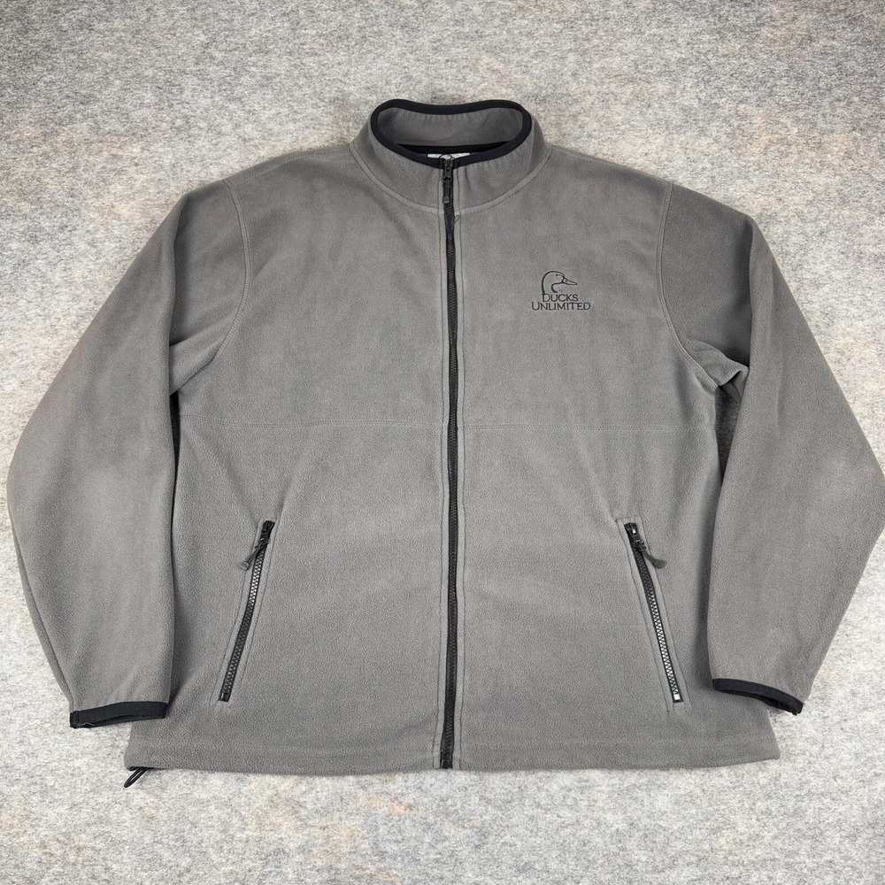 Ducks Unlimited Full Zip Fleece Sweater Gray Mens XL